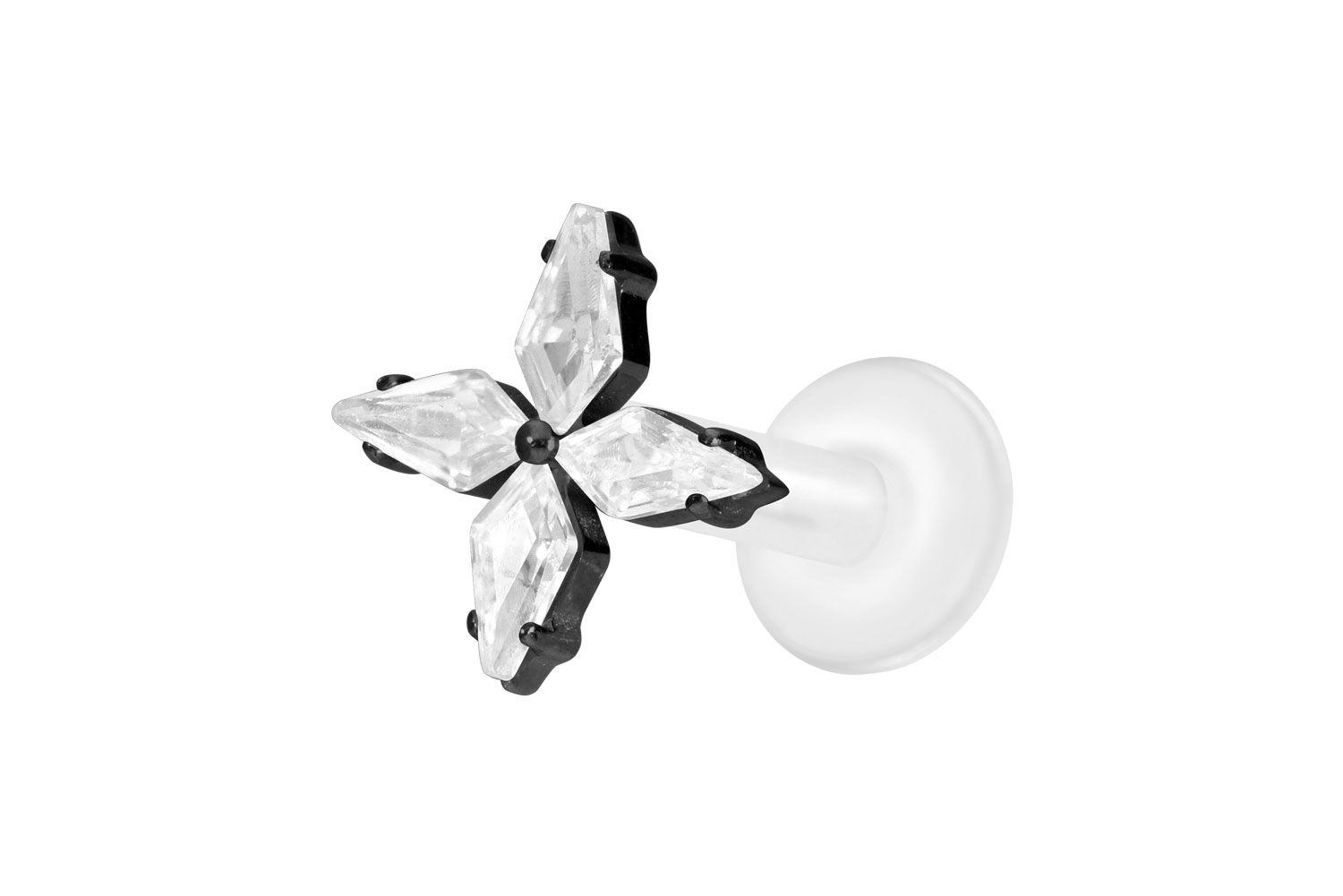 PTFE Labret Piercing mit Innengewinde + Titan-Aufsatz KRISTALLSTERN